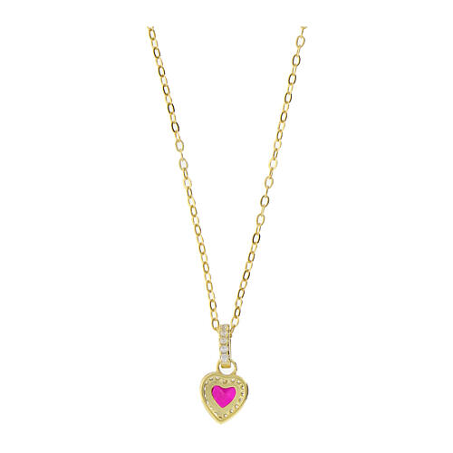 Amen gold plated necklace, pink and white heart, rhinestones and 925 silver 2