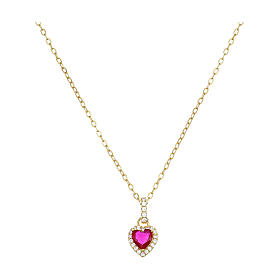 Amen heart pendant necklace gold finish red zircon