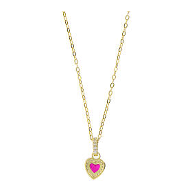 Amen heart pendant necklace gold finish red zircon
