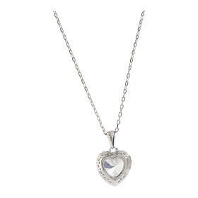 Amen necklace with heart-shaped pendant, rhodium-plated 925 silver and white rhinestones