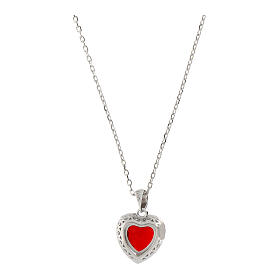 Amen necklace with heart-shaped red pendant, rhodium-plated 925 silver and rhinestones