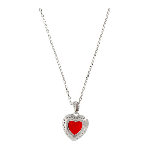 Amen necklace with heart-shaped red pendant, rhodium-plated 925 silver and rhinestones 2