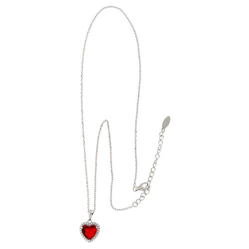 Amen necklace with heart-shaped red pendant, rhodium-plated 925 silver and rhinestones 3