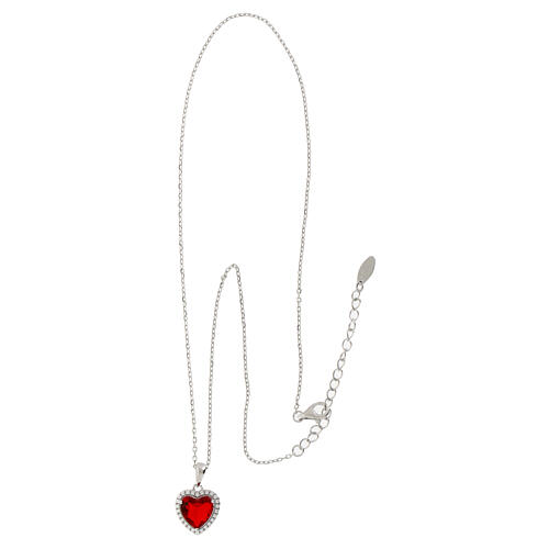 Amen heart pendant necklace 925 silver with red zircon 3