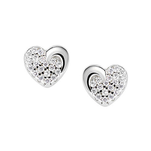 Amen heart-shaped stud earrings, rhodium-plated 925 silver and white rhinestones 1