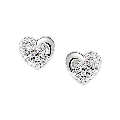 Amen heart earrings in rhodium-plated silver 925 with white zircons 1