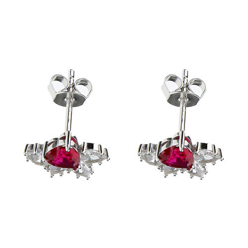 Amen flower-shaped stud earrings, 925 silver and white and red rhinestones 2