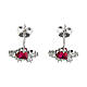Amen flower-shaped stud earrings, 925 silver and white and red rhinestones s2