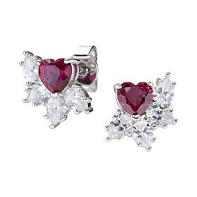 Amen stud earrings in 925 silver with red and white zircons