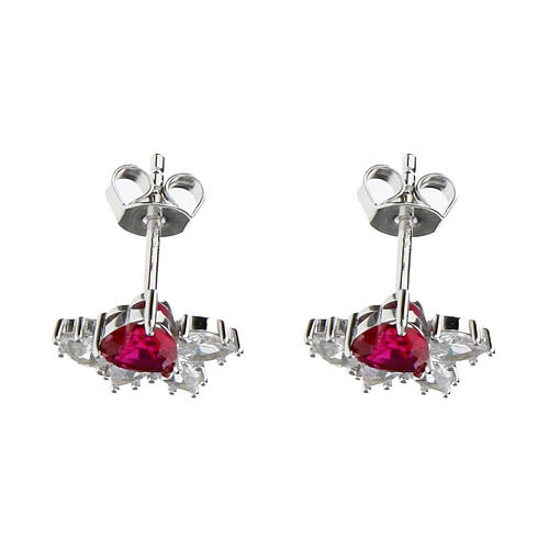 Amen stud earrings in 925 silver with red and white zircons 2