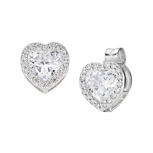 Amen heart-shaped stud earrings, 925 silver and white rhinestones 1