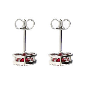 Orecchini a bottone argento rodiato 925 zircone rosso Amen