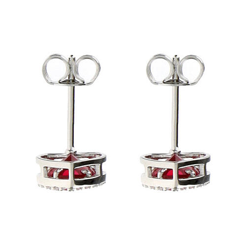 Orecchini a bottone argento rodiato 925 zircone rosso Amen 2