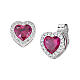 Heart stud earrings rhodium plated silver 925 red zircon Amen  s1