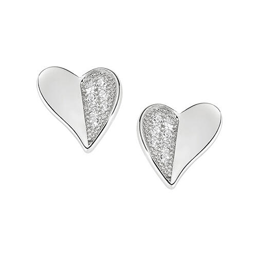 Amen stud earrings, stylised heart, half rhodium-plated 925 silver and half rhinestones 1