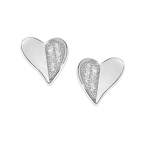 Pendientes corazón estilizado mitad plata rodiada 925 y zircones blancos 1