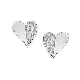Stylized heart earrings in half rhodium-plated 925 silver and white zircons