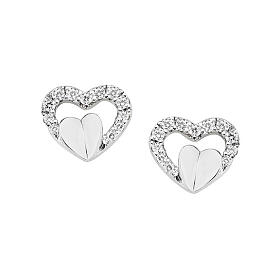 Amen openwork heart earrings in rhodium-plated 925 silver with white zircons
