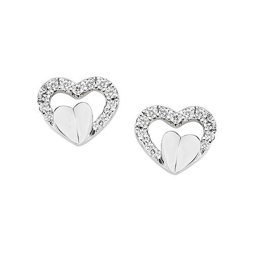 Amen openwork heart earrings in rhodium-plated 925 silver with white zircons 1