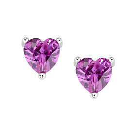 Amen heart-shaped stud earrings, 925 silver and red rhinestone