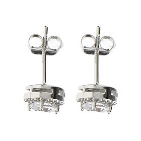 Amen stud earrings, heart of white rhinestones, rhodium-plated 925 silver