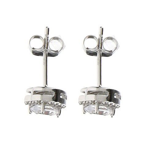 Amen stud earrings, heart of white rhinestones, rhodium-plated 925 silver 2