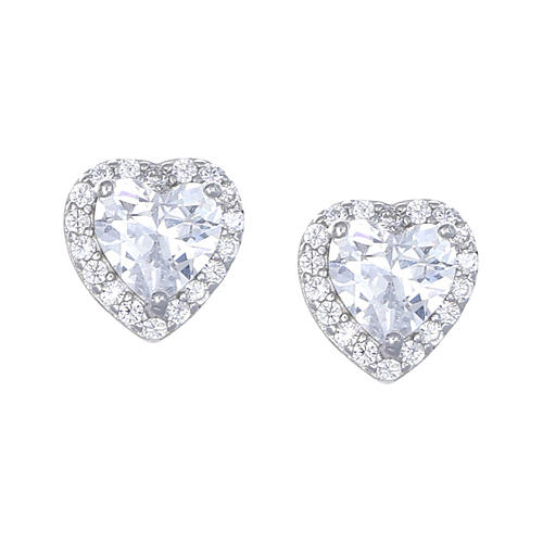 Amen heart stud earrings in rhodium-plated 925 silver and zircons 1