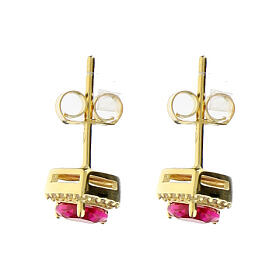 Orecchini cuore Amen argento 925 finitura oro e zirconi rossi