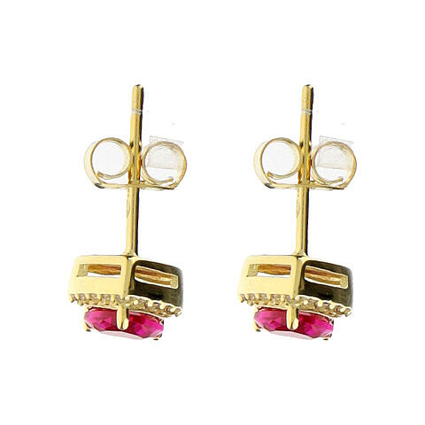 Orecchini cuore Amen argento 925 finitura oro e zirconi rossi 2