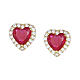 Orecchini cuore Amen argento 925 finitura oro e zirconi rossi s1