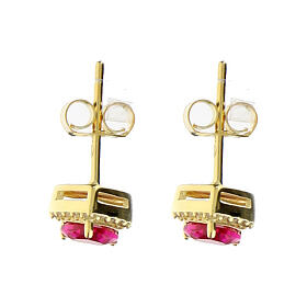 Amen heart earrings in 925 silver with gold finish and red zircons
