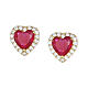 Amen heart earrings in 925 silver with gold finish and red zircons s1