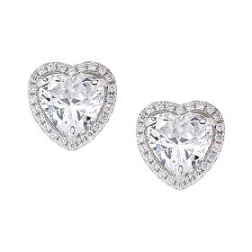 Amen stud earrings, heart of white rhinestones and 925 silver