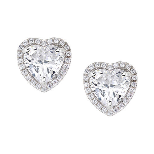 Amen stud earrings, heart of white rhinestones and 925 silver 1