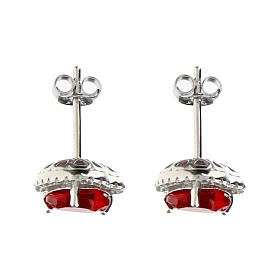 Amen stud earrings, heart of red and white rhinestones and 925 silver