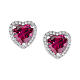 Amen stud earrings, heart of red and white rhinestones and 925 silver s1