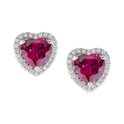 Boucles d'oreilles Amen coeur zircon rouge 1