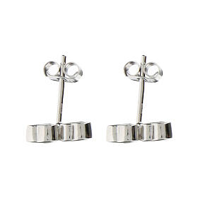 Amen stud earrings, double hearts, white rhinestones and 925 silver