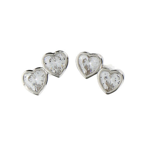 Amen stud earrings, double hearts, white rhinestones and 925 silver 1