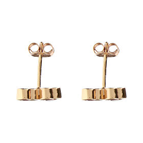 Amen stud earrings, double hearts, red rhinestones and gold plated 925 silver