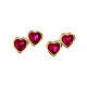 Amen stud earrings, double hearts, red rhinestones and gold plated 925 silver s1