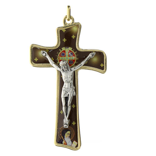 Cross with body of Christ and St Benedict background 8 cm 1