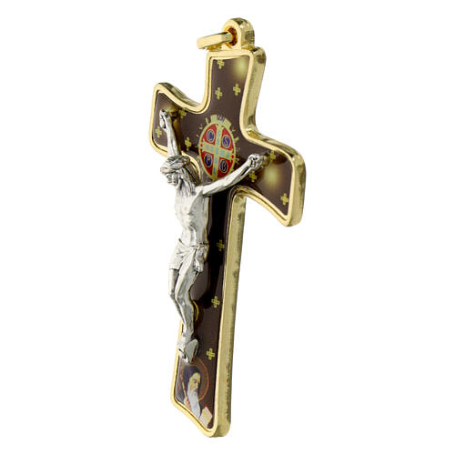 Cross with body of Christ and St Benedict background 8 cm 2