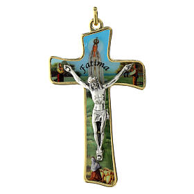 Cruz estilizada cuerpo de Cristo y fondo Fátima 8 cm