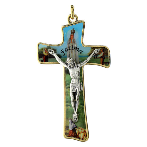 Croix stylisée corps de Christ et fond Fátima 8 cm 1