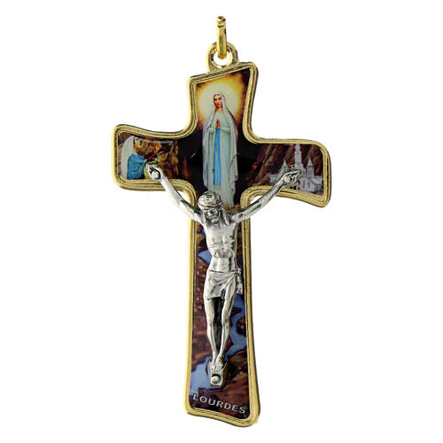 Croix fond Notre-Dame de Lourdes et corps de Christ 8 cm 1