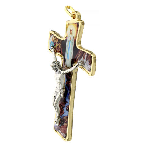 Croix fond Notre-Dame de Lourdes et corps de Christ 8 cm 2