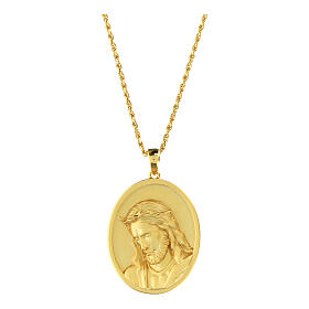 Face of Jesus necklace 925 silver Amen brushed gold
