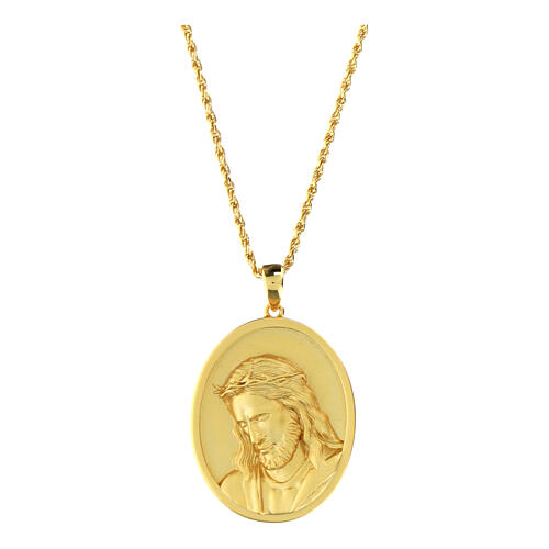 Face of Jesus necklace 925 silver Amen brushed gold 1