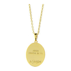 Amen necklace with Jesus' face, 925 silver with brushed gold finish and rhinestones
